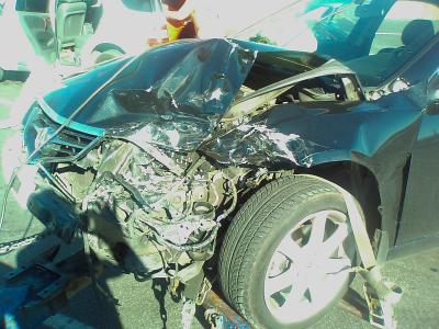 Accident caused by hand truck falling from delivery truck.